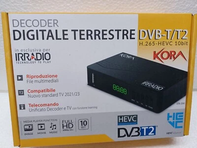DECODER DIGITALE TERRESTRE IRRADIO KORA DVB-T2 H265 HEVC 10BIT HD - Immagine 1 di 2