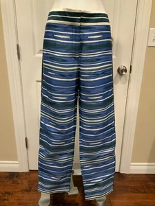 Tory Burch blau, grün & weiß Aquarell gestreift gerades Bein Hose, Größe 8 - Bild 1 von 9