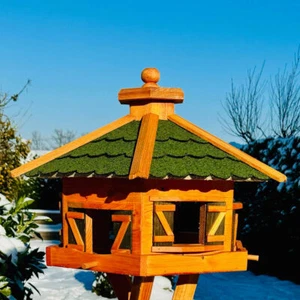 DARLUX Vogelfutterhaus XL Sechseck Vogelhaus Holz Futterstelle Braun/ Grün - Bild 1 von 5