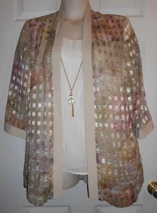 R&M Richards Sheer Mock Shirt Open Front Sheer Floral Jacket W/Necklace Size 16 - Picture 1 of 4