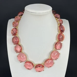 Pools of Light Style Necklace Riviere Choker Pink Cabochon Gold Tone Statement - Picture 1 of 10