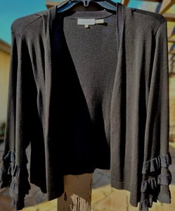 Calvin Klein maglione bolero cardigan aperto nero con volant maniche a 3/4 3X - Foto 1 di 5