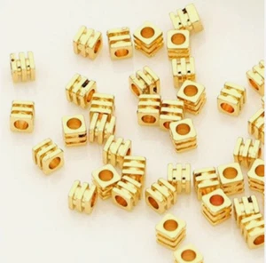 100Pcs 18k Gold Grooved Cube Brass Spacer Beads Crafts DIY Jewelry Making 3mm - Picture 1 of 2