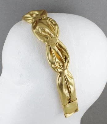 shiny gold lamé headband 1.5" wide faux leather headband hair band accessory - Image 1 of 4