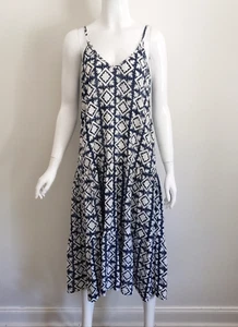Abito Oliphant Medium Spaghetti Strap Midi Blu Bianco Argento Geometrico Nuovo senza etichette - Foto 1 di 17