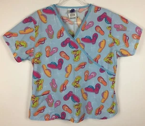 Landau FX Scrub Top Size 11 / 13 Blue Flip Flops Summer Nursing Medical Uniform - Picture 1 of 8