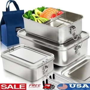 Stainless Steel Bento Box 3 Pack Food Containers Leak Proof Lunch Box Set Silver - Picture 1 of 9
