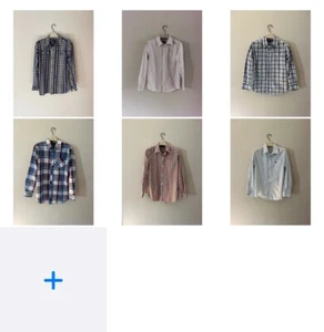 Lot 6 Boys Ages 12-16 100% Cotton LS Casual Plaid Shirts Gap Old Navy (17-18" B) - Picture 1 of 11