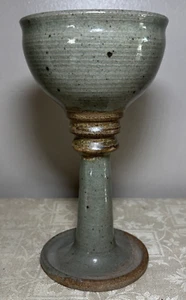 Studio Art Pottery Goblet Drip Glaze Wine Chalice Stoneware w/Makers Stamp - Picture 1 of 9