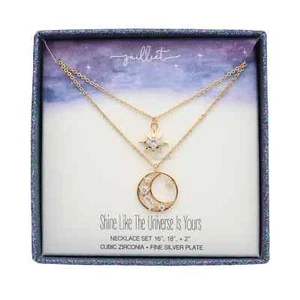 Set of Two Celestial Moon & Star CZ Necklaces in Gift Box #BX005 - Picture 1 of 2