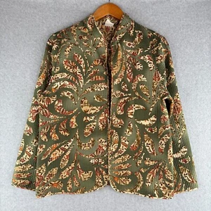Alfred Dunner Olive Green Open Front Quilted Jacket Size 14P Paisley Hippie Boho - Picture 1 of 5
