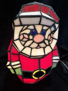 NIB Thomas Pacconi Christmas Santa Claus Tiffany Style Stained Glass 9” Lamp - Picture 1 of 11