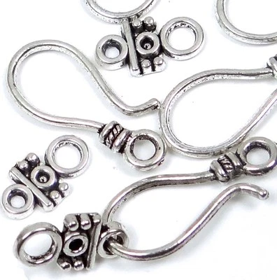 20 pcs / 10 sets Antique Silver Pewter Hook Eye Clasps 24x10mm - Image 1 of 3