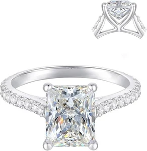 14K Weißgold 4-Krappen 3,0 kt Radiant Cut Moissanit Verlobungsring für Damen - Bild 1 von 6