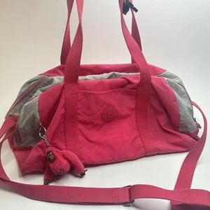 KIPLING Duffle Crossbody Large Womens Pink & Gray Nylon Gym Travel Bag - Picture 1 of 12