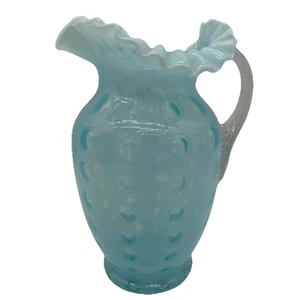 Fenton Kunst Glas blau opalisierend Münze Punkt Eis Lippe Rüsche Krug Krug 9,5" Höhe - Bild 1 von 14