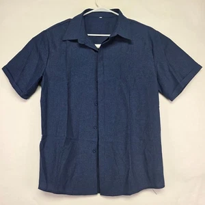 Camisa estilo años 90 para hombre azul marino abotonada patinaje mangas cortas talla grande EE. UU. - Imagen 1 de 6