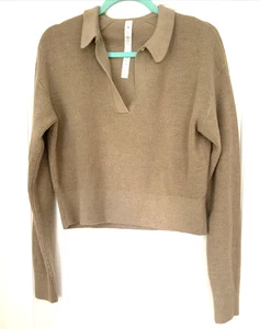 Lululemon Collared Merino Wool Blend Ribbed Sweater Women’s Medium Brown - Picture 1 of 17