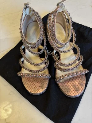 Sandalias de cadena con lunares Chanel zapatos de salón para mujer EU 38 COCO rosa metálico Foto 1 de 4