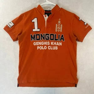 Shanghai Tang Polo Shirt Mongolia Genghis Khan Polo Club Size L Orange Cotton - Picture 1 of 17