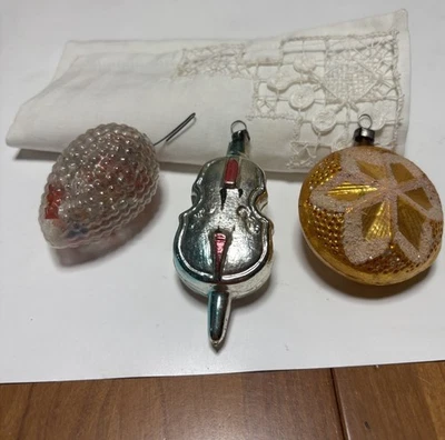 3 Blown Glass Holiday Ornaments Bass/ Orange Slice/Hobnail Egg Vintage Unmarked  - Image 1 of 4