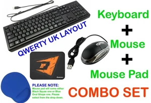 USB kabelgebundene optische Tastatur Maus PAD MATT Combo Set UK Layout PC Laptop Desktop - Bild 1 von 27