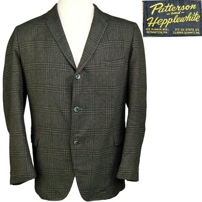 50s Vintage Sport Coat Suit Jacket Windowpane Plaid Brown Turquoise Gold 46 - Image 1 of 4