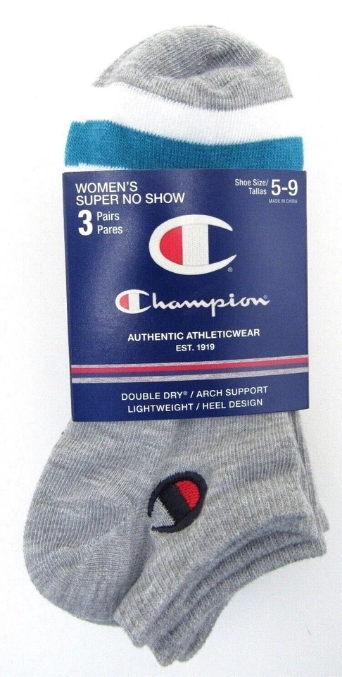 Meias femininas CHAMPION super no show logotipo bordado pacote com 3 CH501-377 - Imagem 1 de 3
