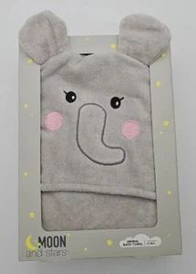 Hooded Infant Baby Bath Towel Gray Elephant 100% Cotton Soft Absorbent Age 0-9m - Picture 1 of 2