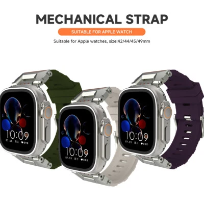 GEEKTHINK Silicone Rubber Band Metal Connector For Apple Watch Ultra/10/9/8/7/SE/6/5/4/3