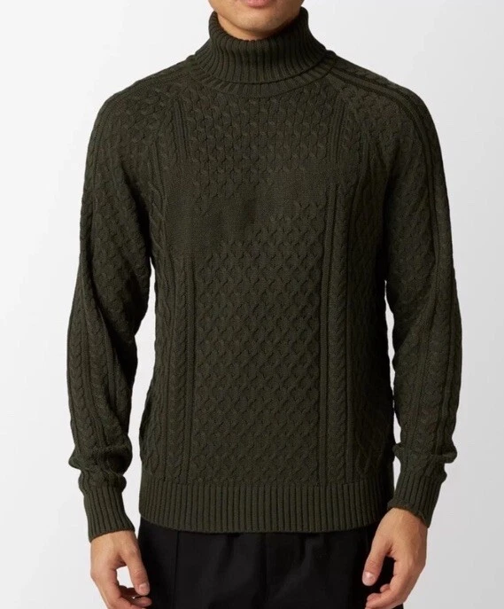 Nike Life Cable Knit Turtleneck Sweater Men’s Size L FB7770 Olive Green