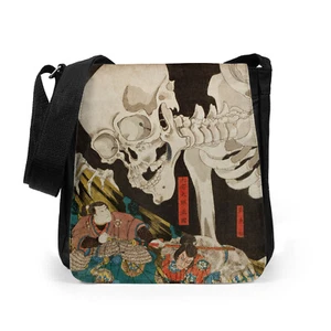 Japanese Samurai Skull Bag Tablet Sukajan Crossbody Messenger Shoulder Reporter - Picture 1 of 8