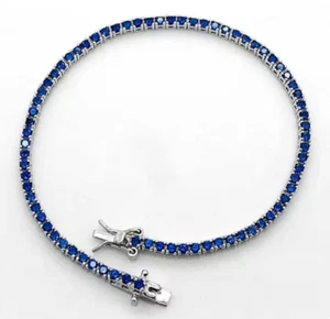 Collana tennis rotonda zaffiro blu platino su argento sterling 16 pollici - Foto 1 di 6