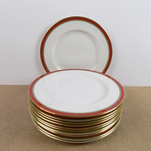 12 Royal Doulton Ribbon 8" Salad Plates Red Green & Gold Stripes England - Picture 1 of 4