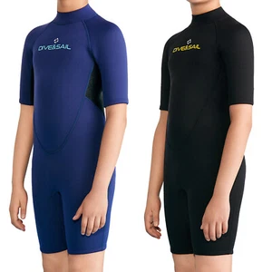 Boys 2.5mm Neoprene Wetsuit Thermal Short Sleeve Jumpsuit Swimsuit Bathing Suit - Picture 1 of 23