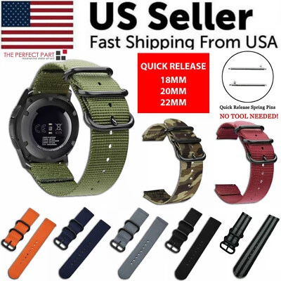 18mm 20mm 22mm Durable Military Woven Nylon Wrist Watch Band Quick Release Strap - Image 1 of 4