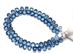 London Blue Topaz Color Hydro Quartz Faceted 7x5mm Pear Shape Briolettes 7" - Picture 1 of 3