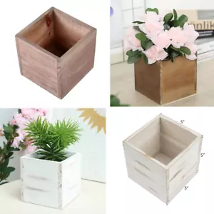 5 inches Natural Wood Rustic Square Planter Boxes Holders Centerpieces Wedding - Picture 1 of 27