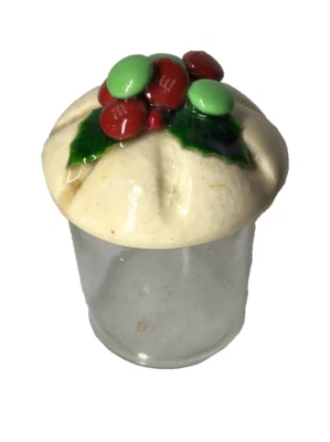 Tarro de vidrio hecho a mano de 4" con tapa de cerámica superior M & Ms Candy Navidad Foto 1 de 4