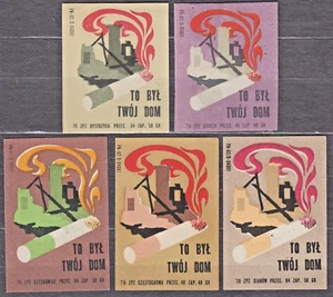 POLAND 1970 Matchbox Label PN62 Z#1025 set, Fire, This was your home (cigarette) - Picture 1 of 1