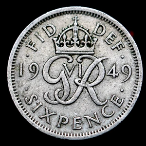 1949 Great Britain 6 Six Pence George VI Coin, km875 - Beautiful Coin ๐ฌ๐ง - Picture 1 of 2