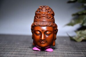 Chinese Natural Boxwood Hand-carved Exquisite Buddha Head Statue 72827