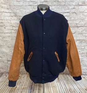 Vintage Holloway College Jacket Sz. L Wool Leather Varsity Brown Sleeves - Picture 1 of 10