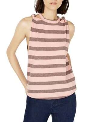 Camiseta sin mangas WE THE FREE Twist Tie talla L rosa melocotón negro rayas cuello redondo 100 % algodón Foto 1 de 4