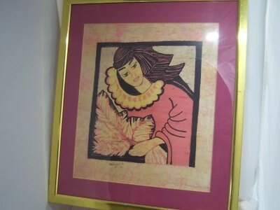 MIRIAM HADGADYA MODERNIST TIE DYE ON SILK ORIGINAL Framed Batik Feminist MCM  - Image 1 of 4