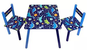 NEW Children Kids Top Wooden Dinosaur Table and 2 Chairs Set Activity Furniture - Picture 1 of 11