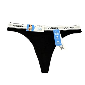 Jockey Women's Size Large 7 Panty Thong Essentials Cotton Stretch Black New - Picture 1 of 10