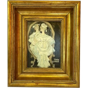 Vintage MARYAN RIBAS Oil on Canvas Painting, Victorian Girl at her Dressing Mirr - Picture 1 of 8
