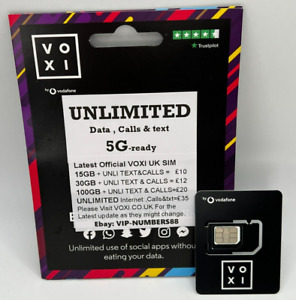 New UNLIMITED DATA Calls & Text Latest VOXI UK Pay As You Go  PAYG SIM Card 