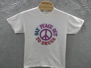 Vintage Y2K SAY PEACE OUT TO DRUGS Gilden Men's Medium T-shirt - Picture 1 of 15